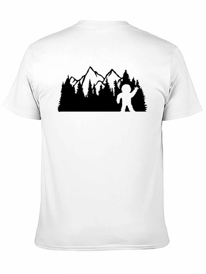 Sasquatch Waving T-Shirt: Forest & Mountain Design