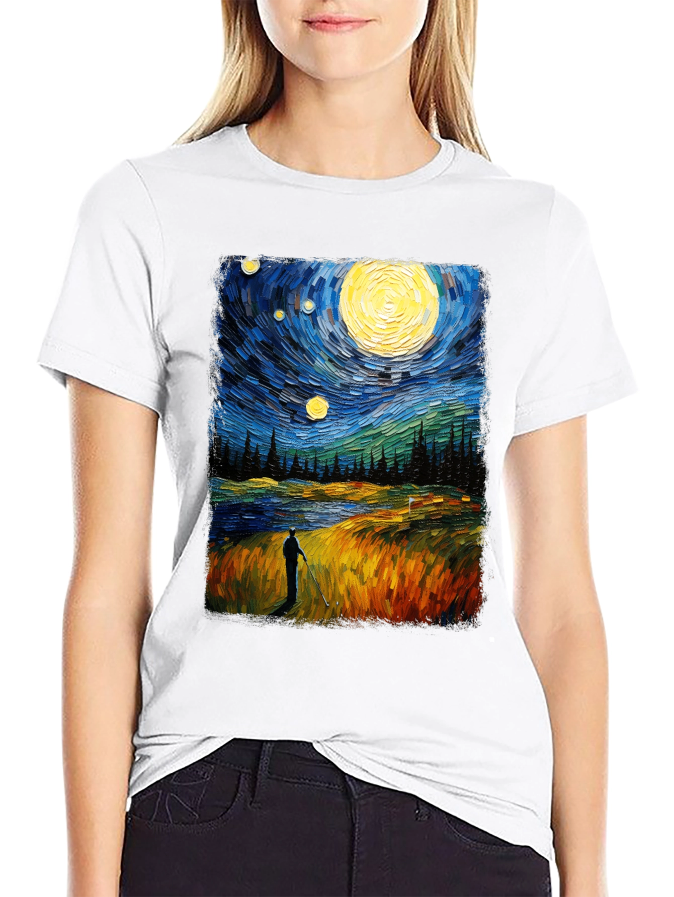 Starry Night Golfer Graphic Tee