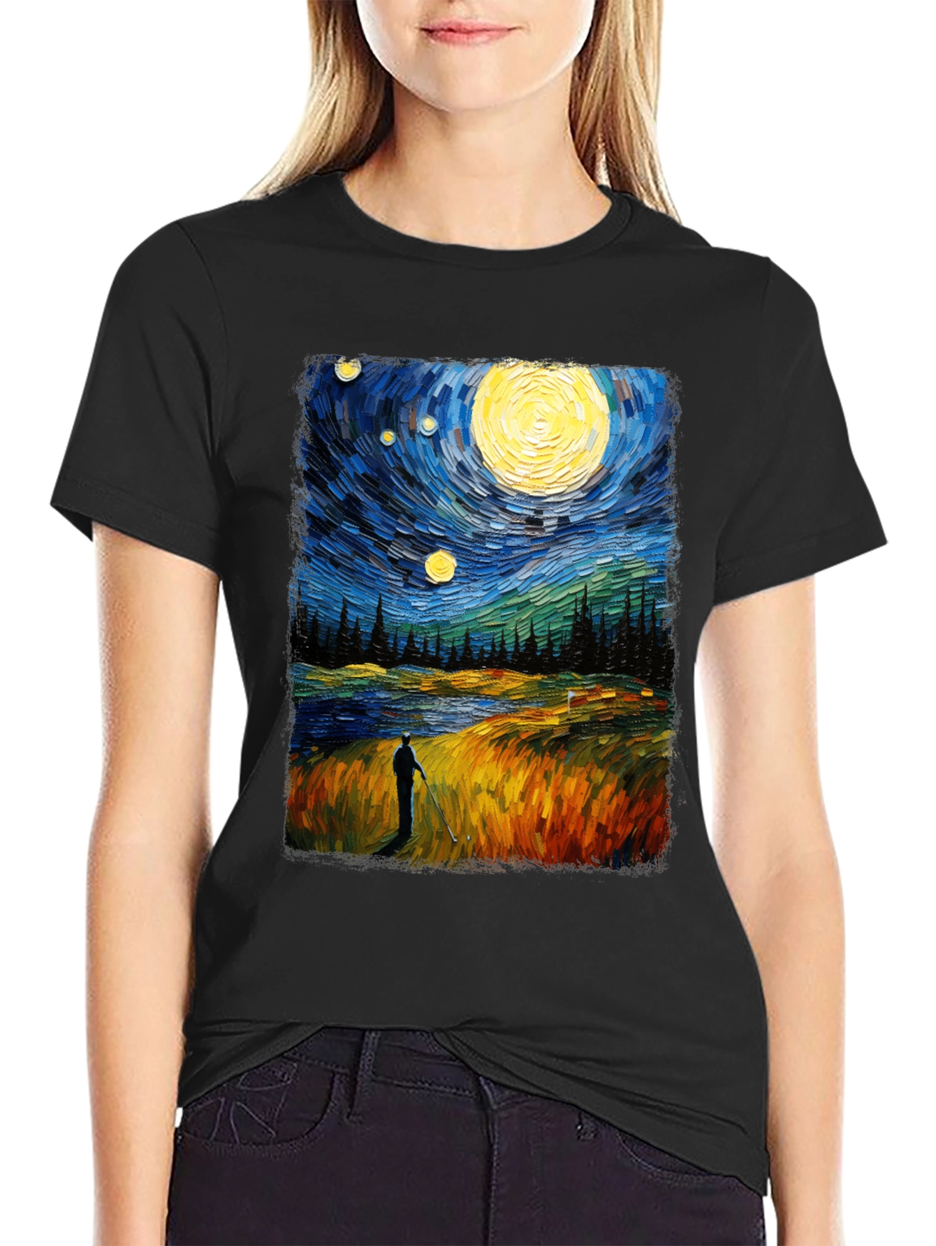 Starry Night Golfer Graphic Tee