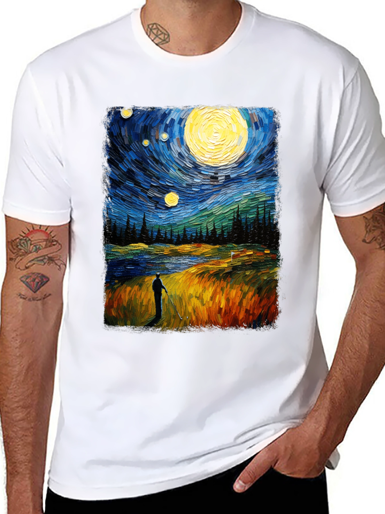 Starry Night Golfer Graphic Tee