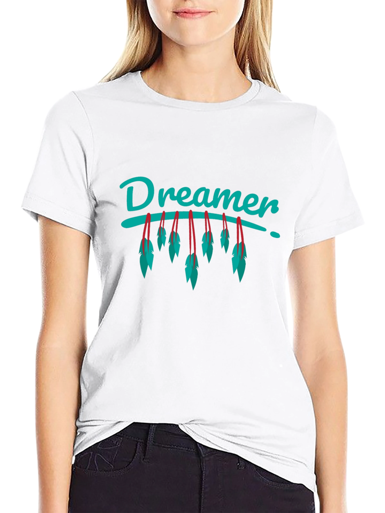 Dreamer Feather Graphic Black T-Shirt