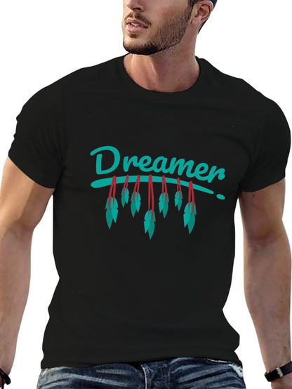 Dreamer Feather Graphic Black T-Shirt