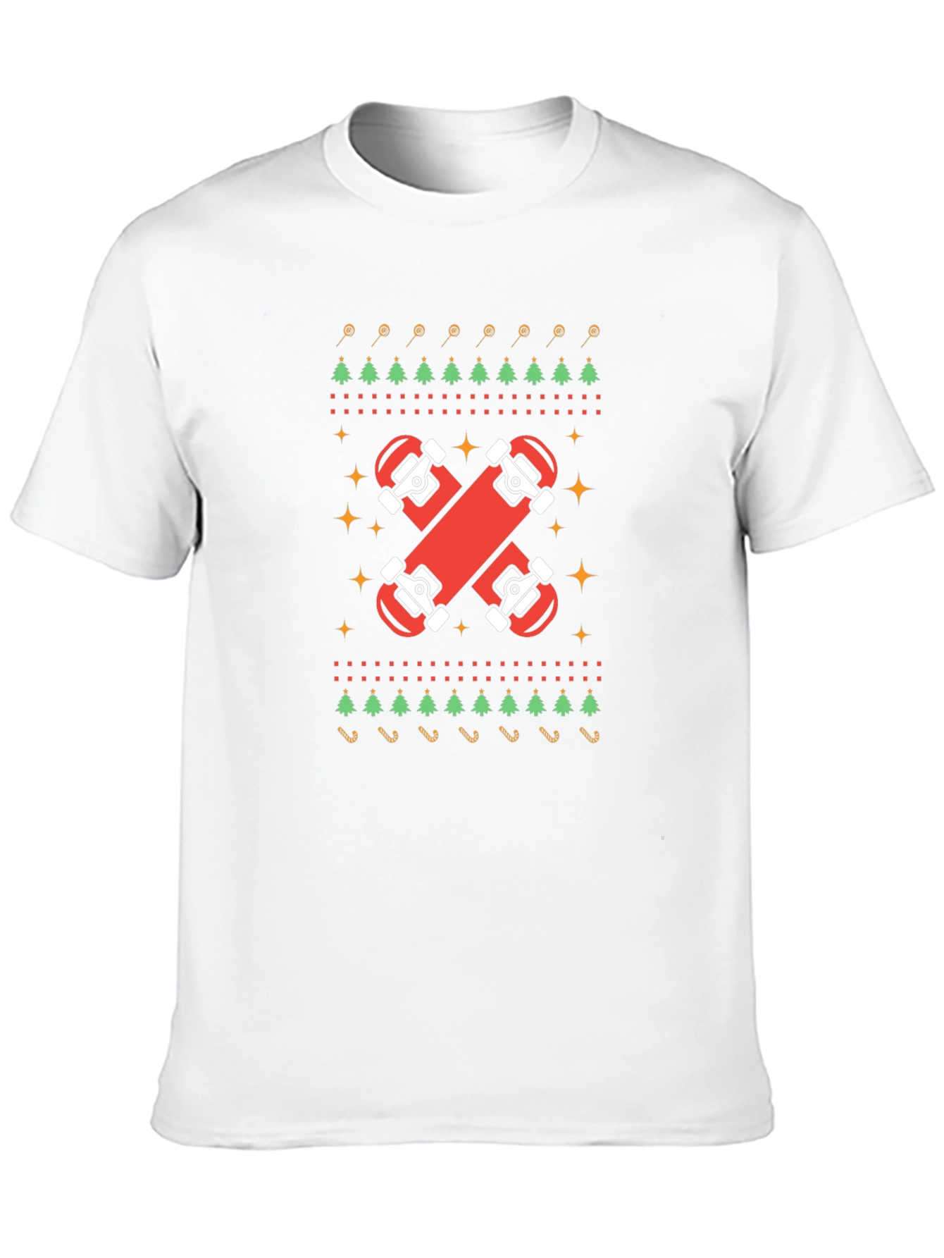 Skateboard Christmas Ugly Sweater Style Graphic Tee