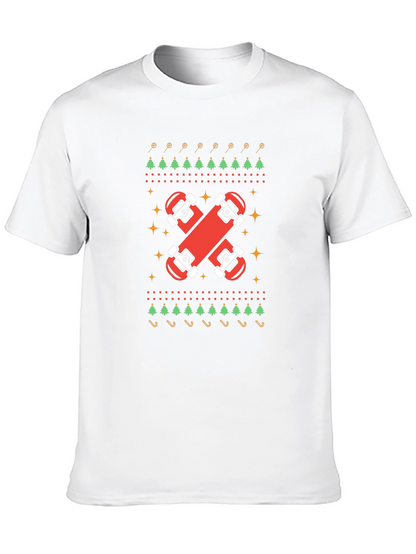 Skateboard Christmas Ugly Sweater Style Graphic Tee
