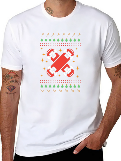 Skateboard Christmas Ugly Sweater Style Graphic Tee