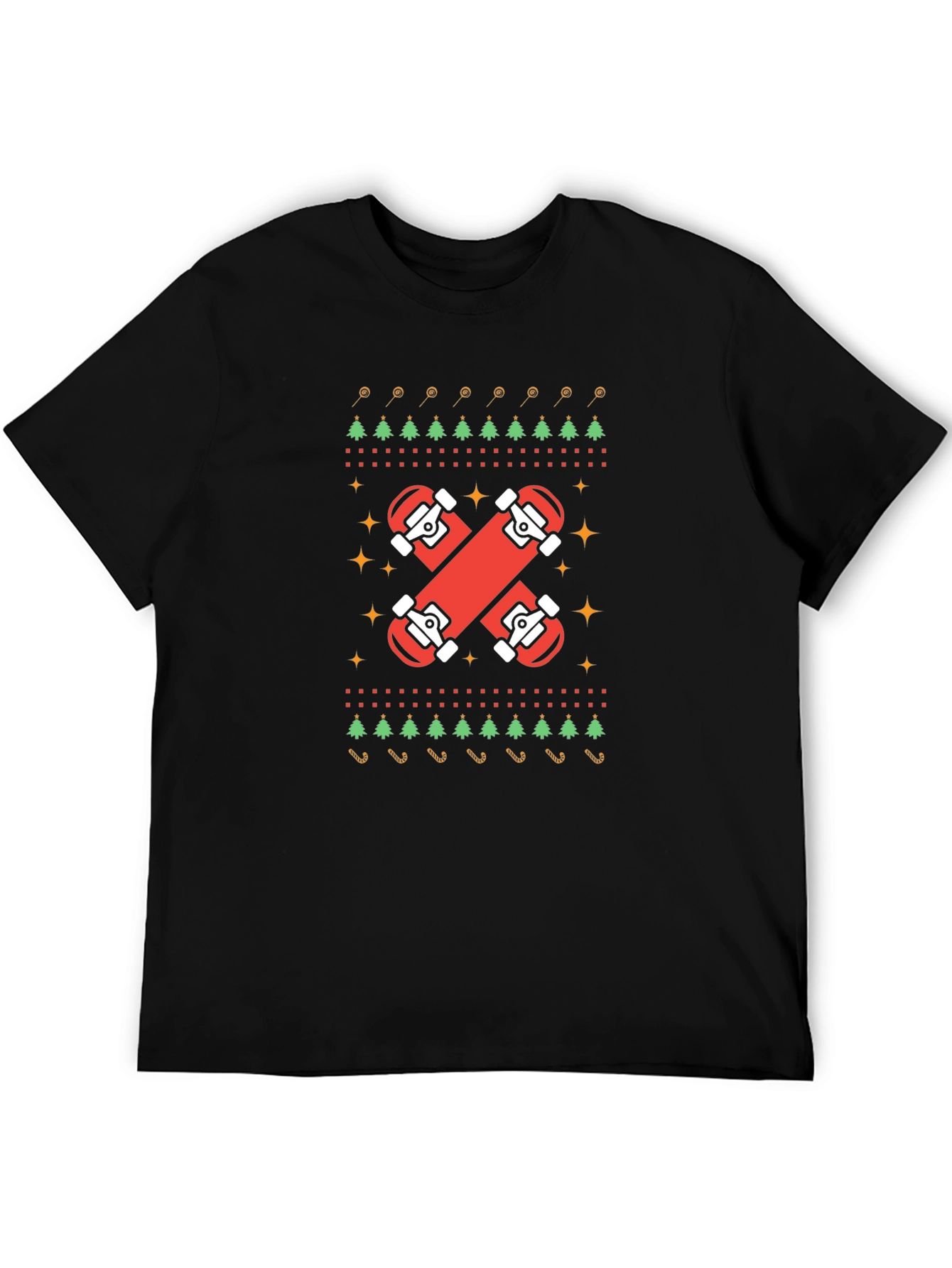 Skateboard Christmas Ugly Sweater Style Graphic Tee