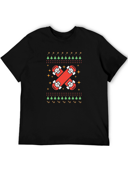Skateboard Christmas Ugly Sweater Style Graphic Tee