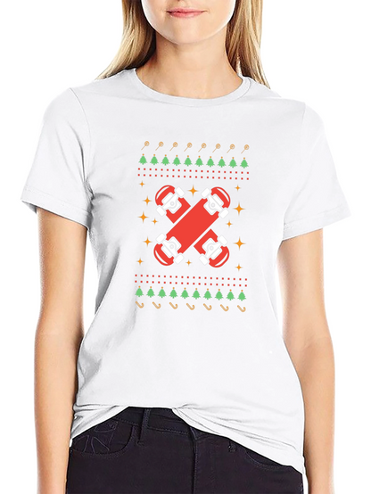 Skateboard Christmas Ugly Sweater Style Graphic Tee