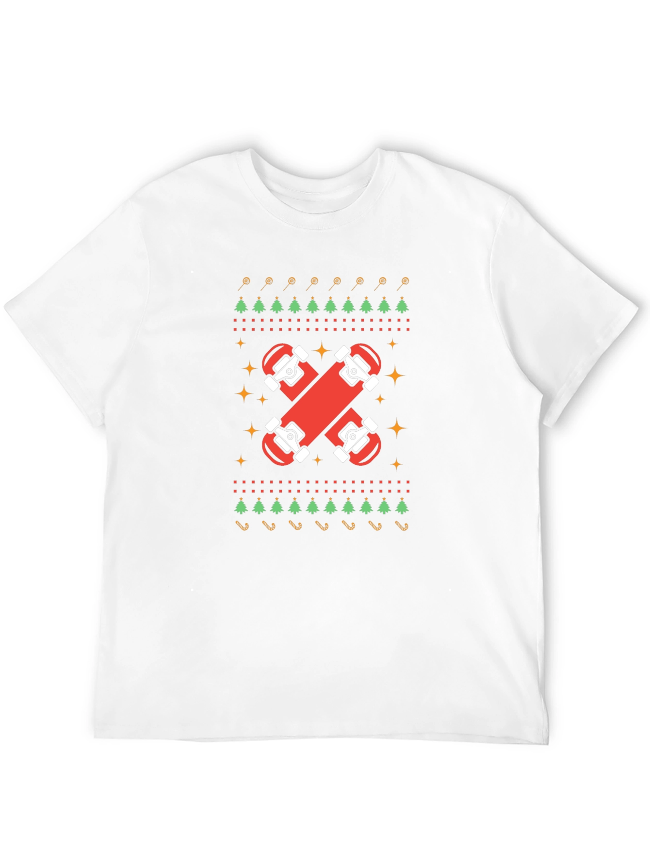 Skateboard Christmas Ugly Sweater Style Graphic Tee