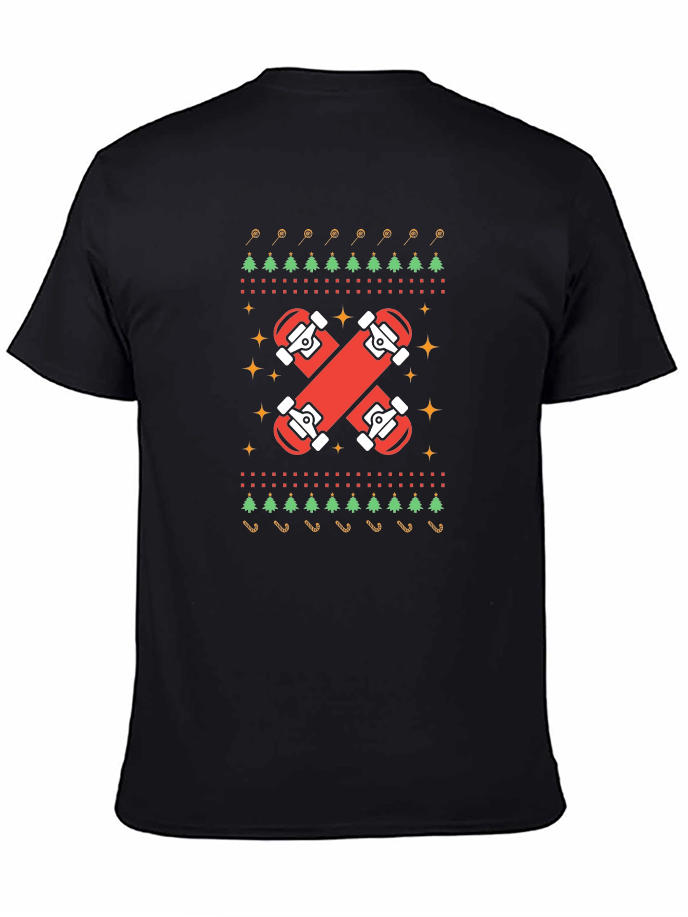 Skateboard Christmas Ugly Sweater Style Graphic Tee