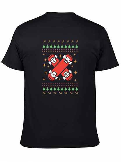 Skateboard Christmas Ugly Sweater Style Graphic Tee