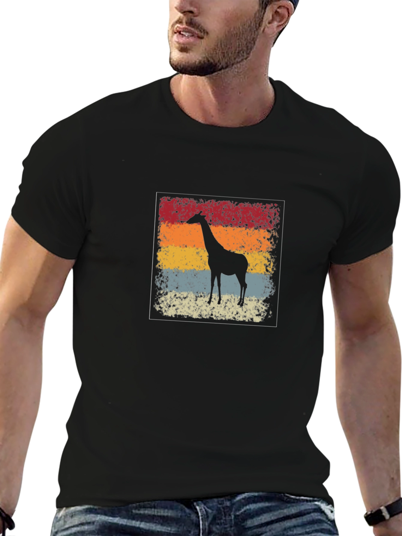 Retro Giraffe Graphic T-Shirt - Black