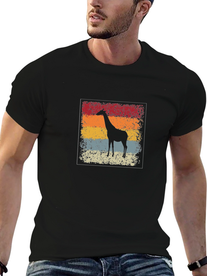 Retro Giraffe Graphic T-Shirt - Black