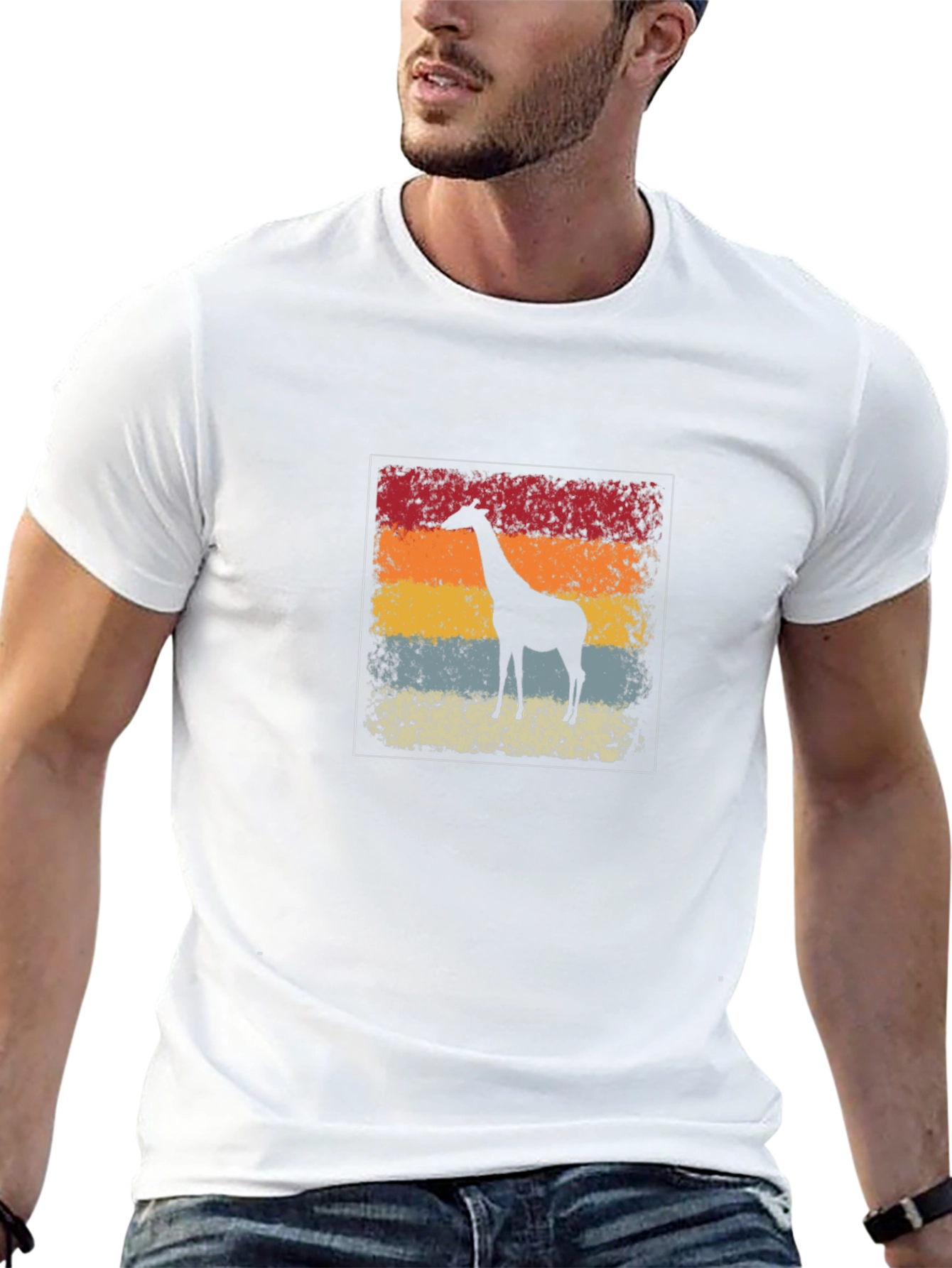 Retro Giraffe Graphic T-Shirt - Black