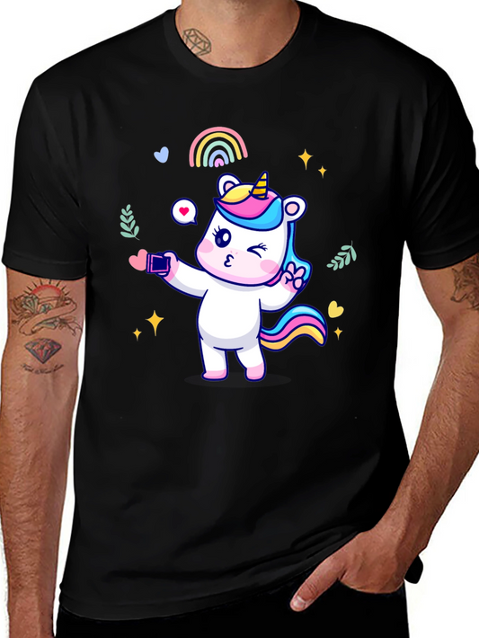 Unicorn Selfie Graphic Tee - Black Cotton T-Shirt