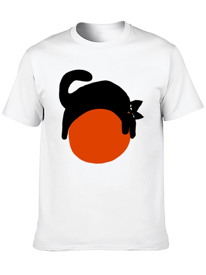 Black Cat on Orange Ball Graphic T-Shirt