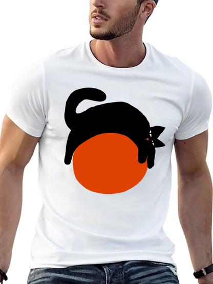 Black Cat on Orange Ball Graphic T-Shirt