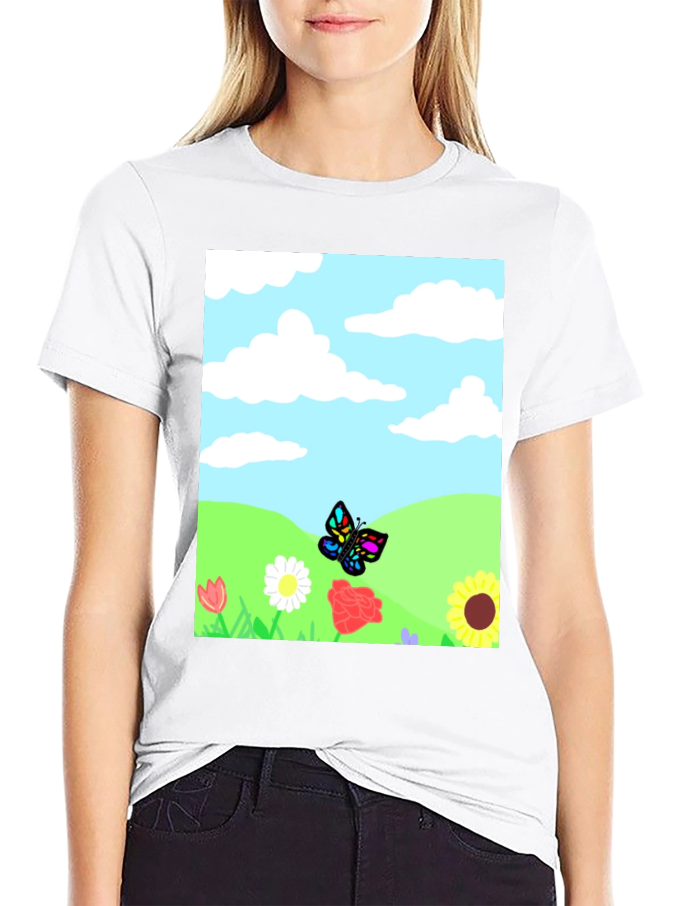Butterfly Meadow Graphic Tee - Black