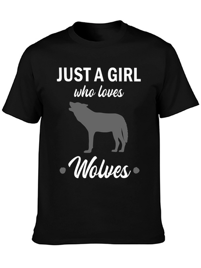 Just a Girl Who Loves Wolves Black T-Shirt