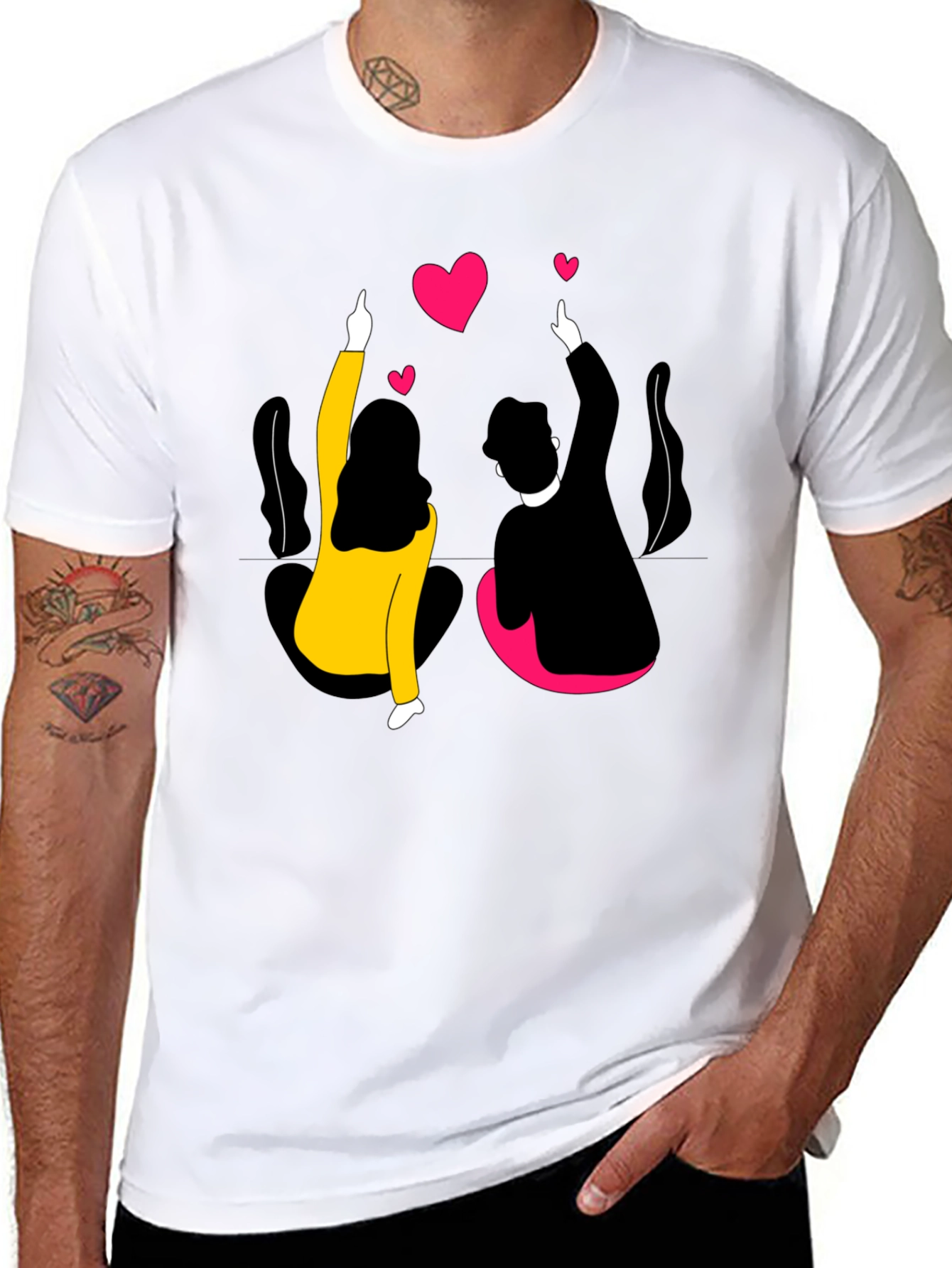 Couples Love Graphic Black T-Shirt