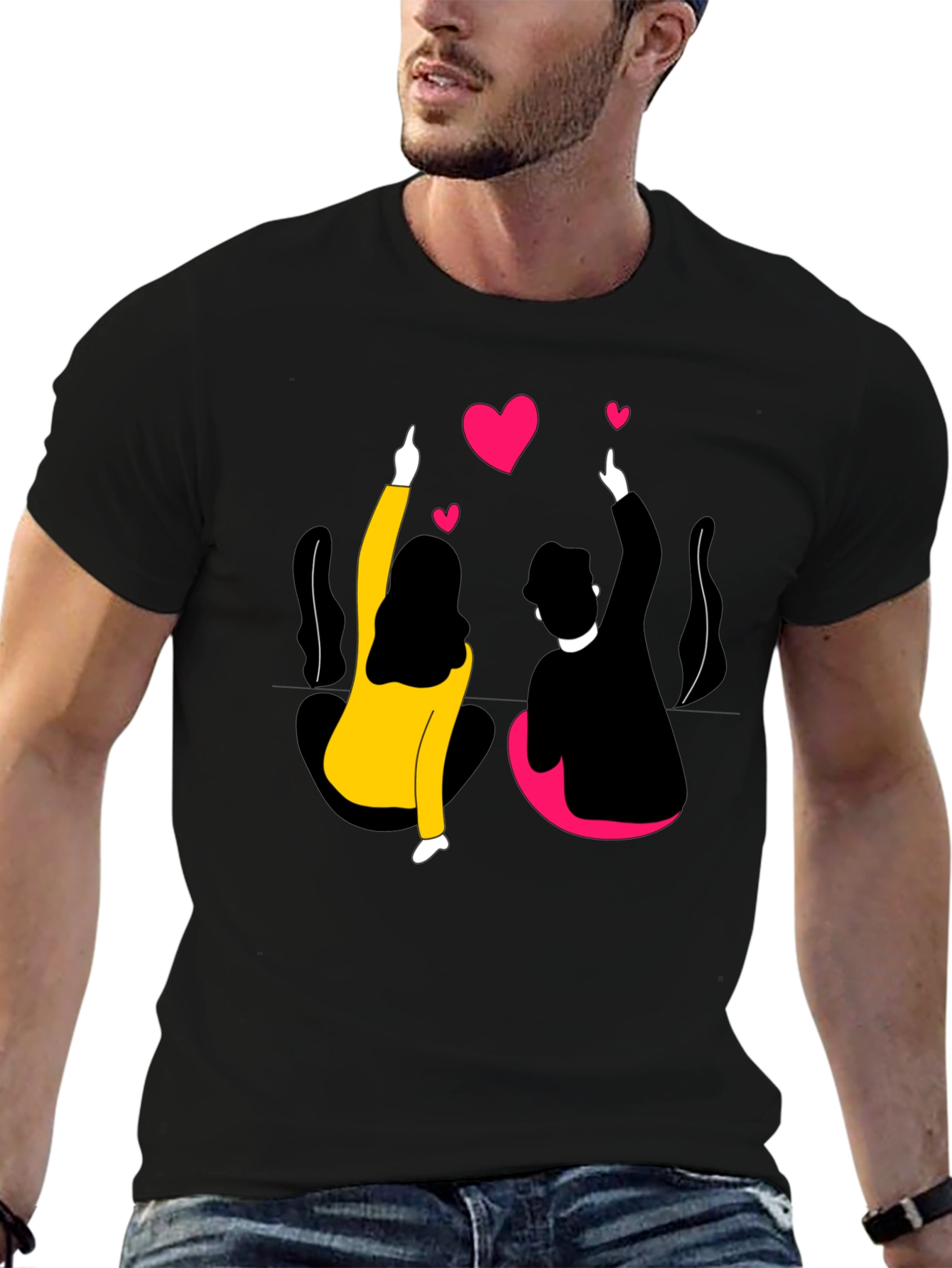 Couples Love Graphic Black T-Shirt