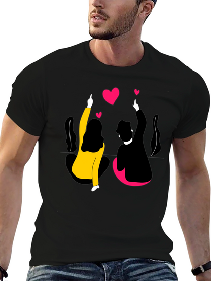 Couples Love Graphic Black T-Shirt