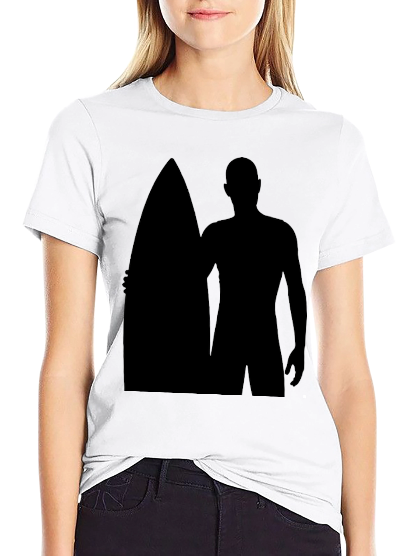 Surfer Silhouette Graphic T-Shirt - Black