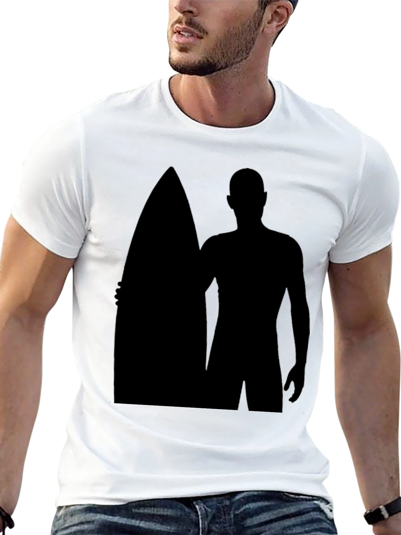 Surfer Silhouette Graphic T-Shirt - Black