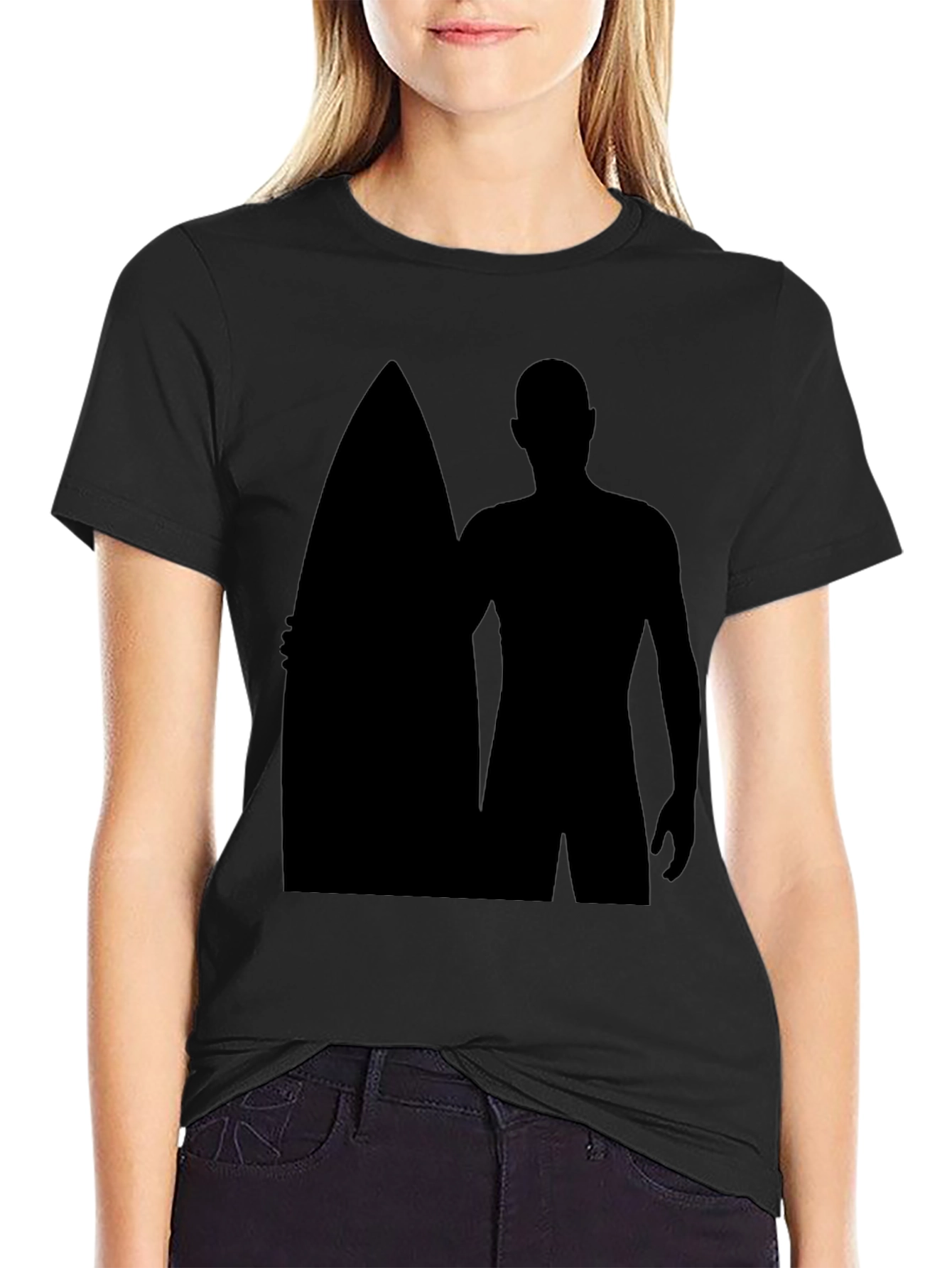 Surfer Silhouette Graphic T-Shirt - Black