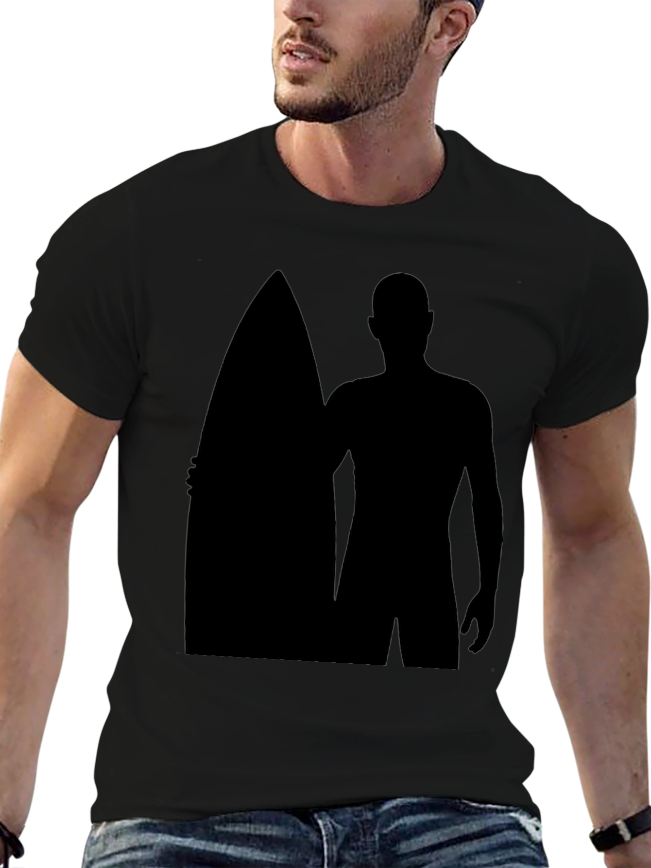 Surfer Silhouette Graphic T-Shirt - Black
