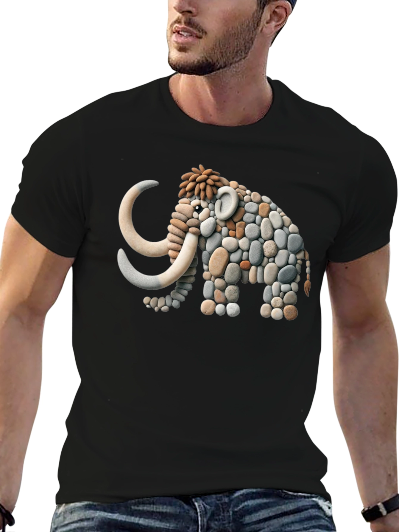 Stone Mammoth Graphic Tee - Unique Black T-Shirt