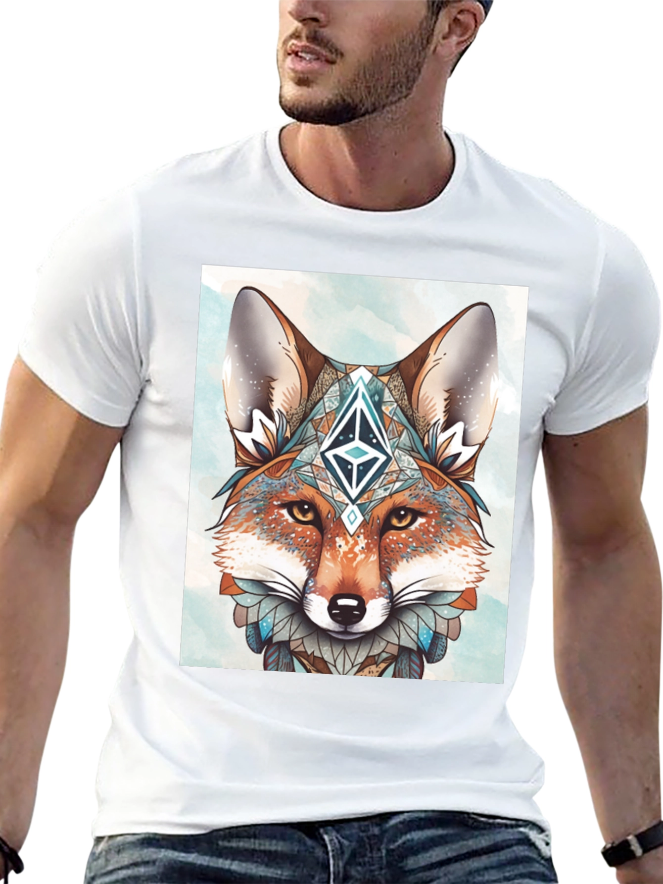 Geometric Fox Graphic Tee - Artistic Animal Print