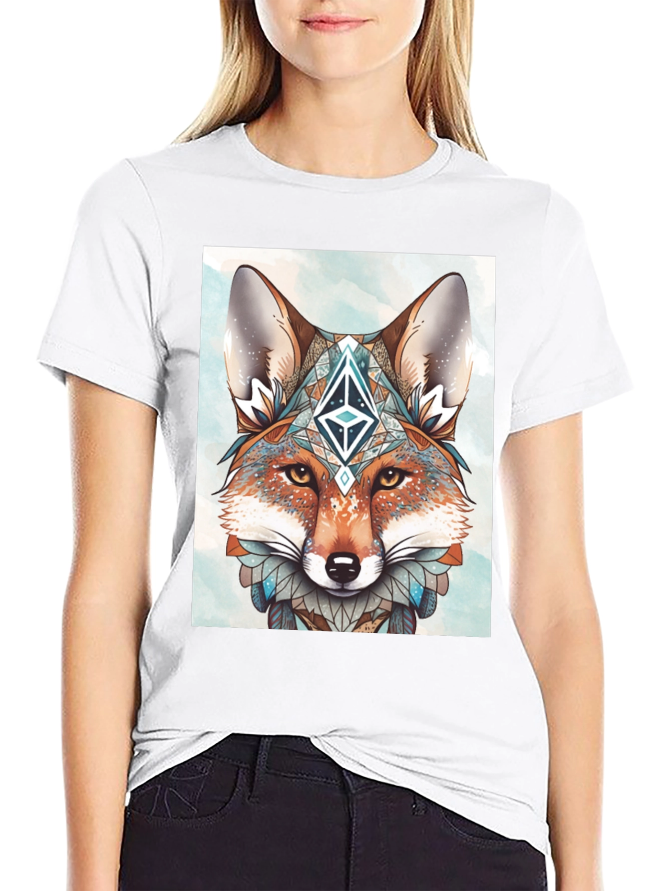 Geometric Fox Graphic Tee - Artistic Animal Print