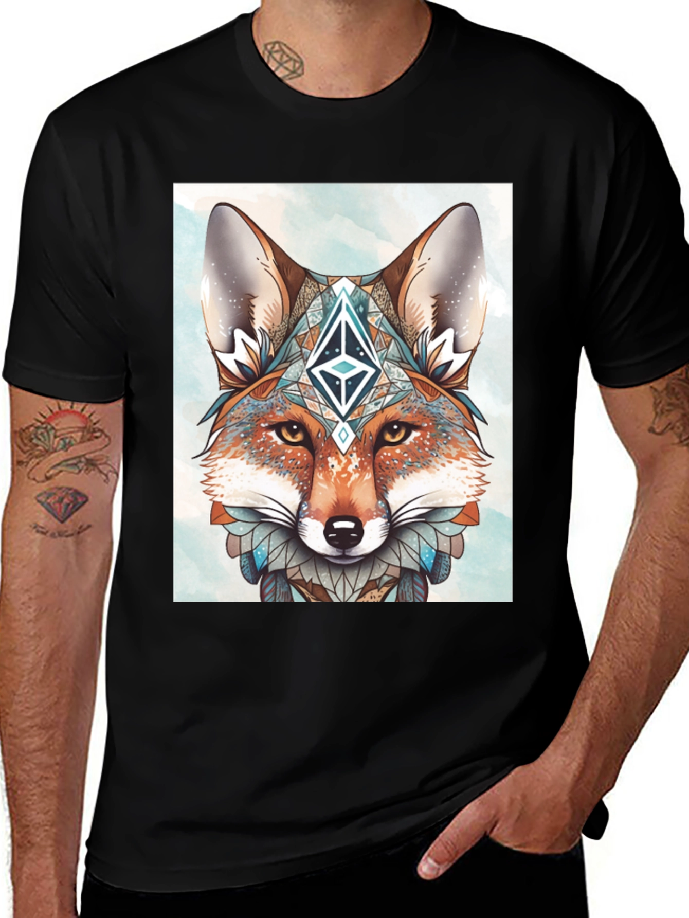 Geometric Fox Graphic Tee - Artistic Animal Print