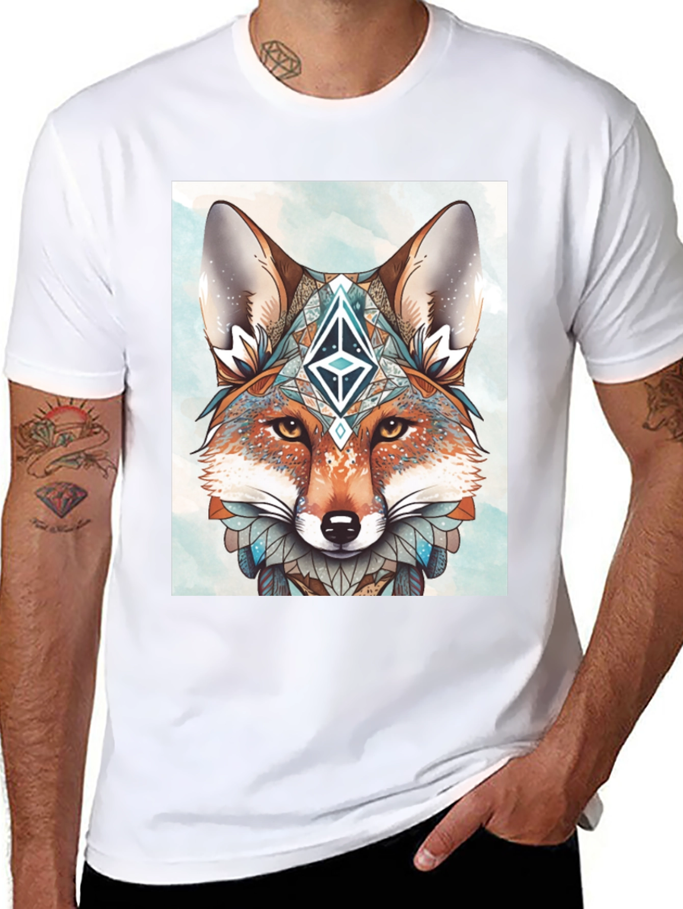 Geometric Fox Graphic Tee - Artistic Animal Print