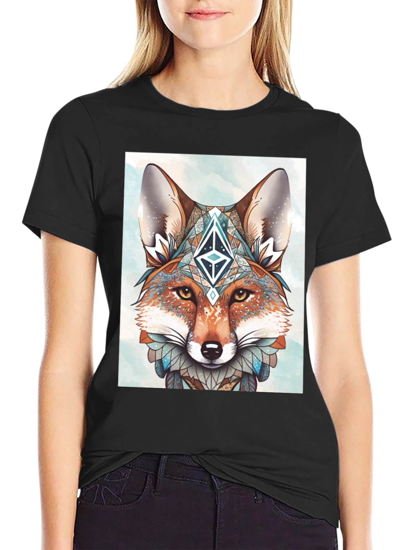 Geometric Fox Graphic Tee - Artistic Animal Print
