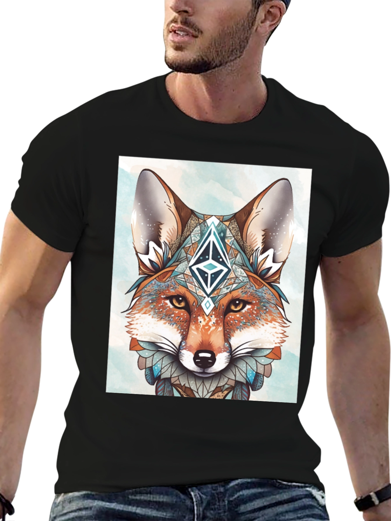 Geometric Fox Graphic Tee - Artistic Animal Print