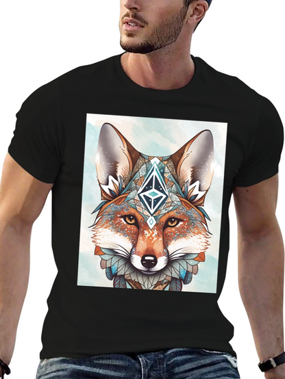 Geometric Fox Graphic Tee - Artistic Animal Print