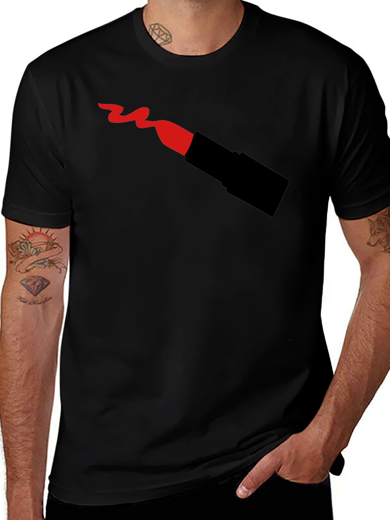 Lipstick T-Shirt - Black Crew Neck Graphic Tee