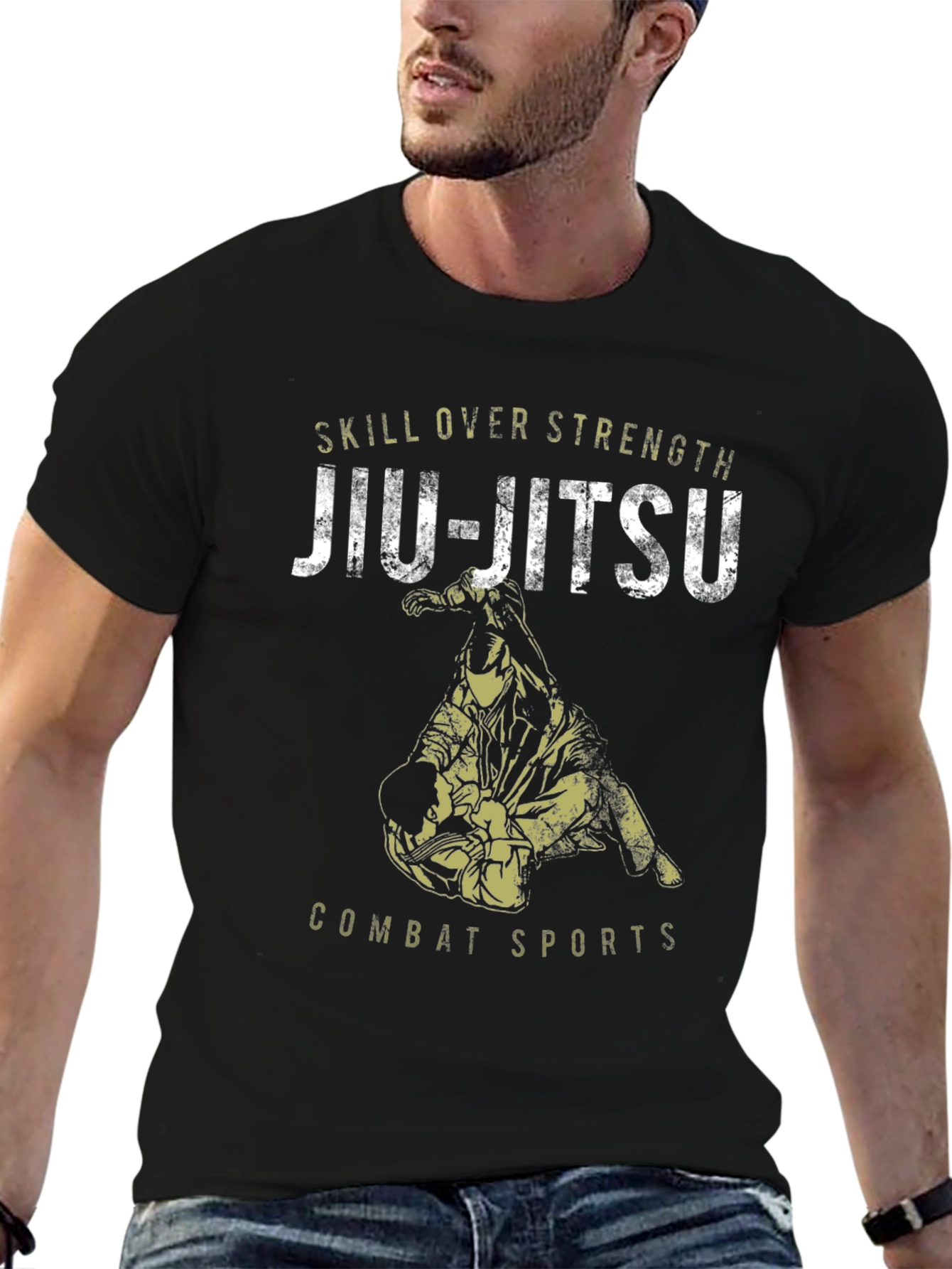 Jiu-Jitsu Skill Over Strength Black Graphic Tee