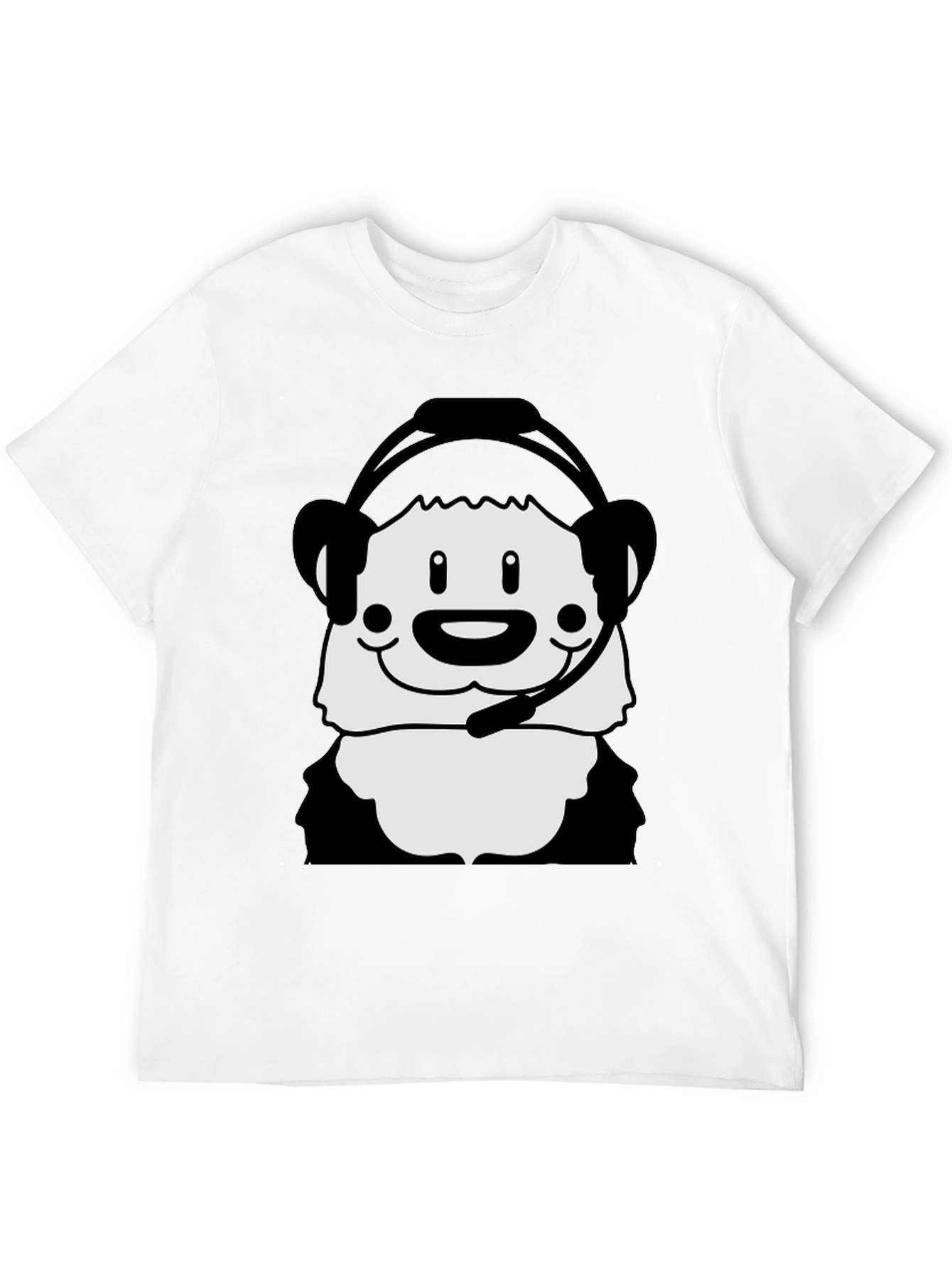 Cartoon Panda with Headset Black T-Shirt