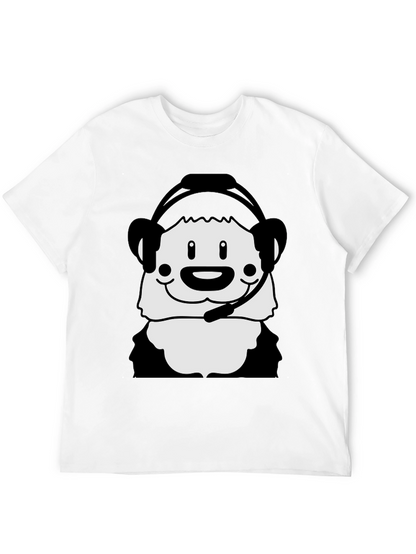Cartoon Panda with Headset Black T-Shirt