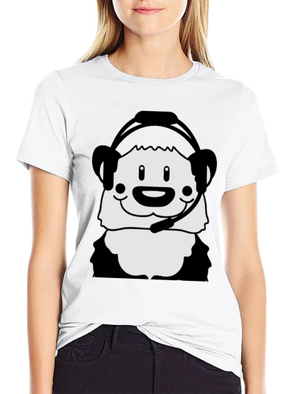 Cartoon Panda with Headset Black T-Shirt