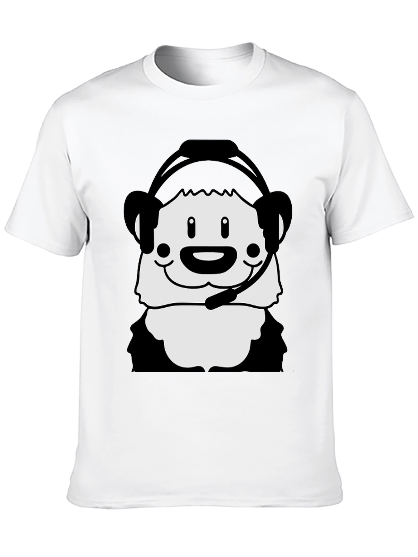 Cartoon Panda with Headset Black T-Shirt