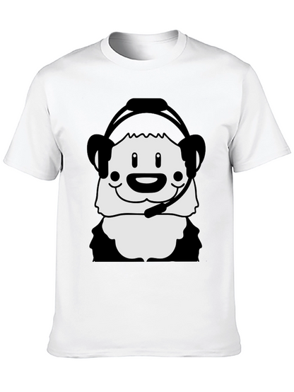 Cartoon Panda with Headset Black T-Shirt