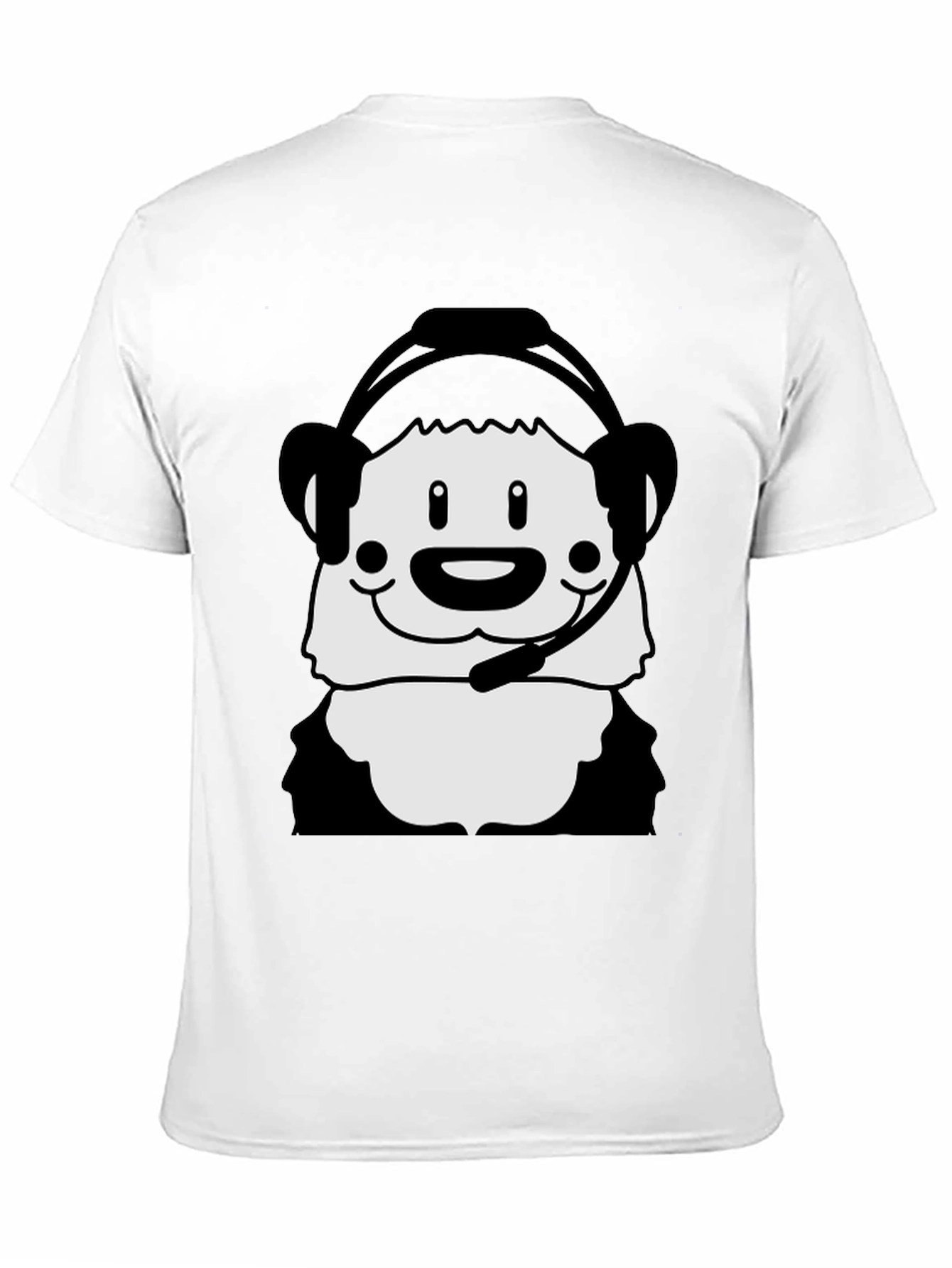 Cartoon Panda with Headset Black T-Shirt