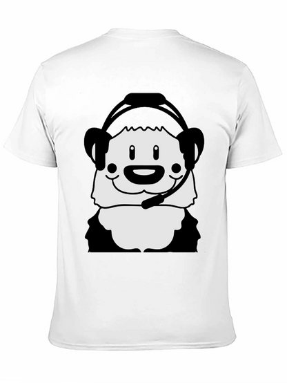 Cartoon Panda with Headset Black T-Shirt