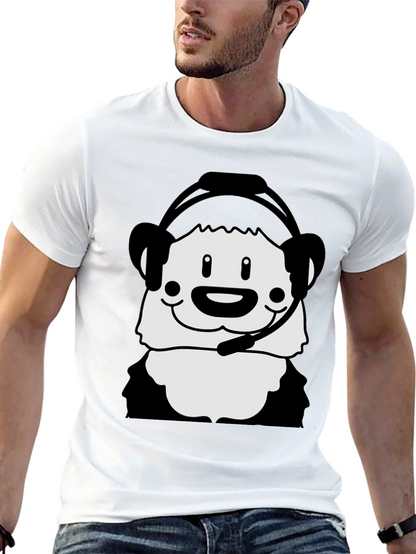 Cartoon Panda with Headset Black T-Shirt