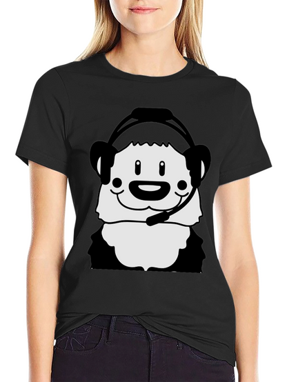 Cartoon Panda with Headset Black T-Shirt