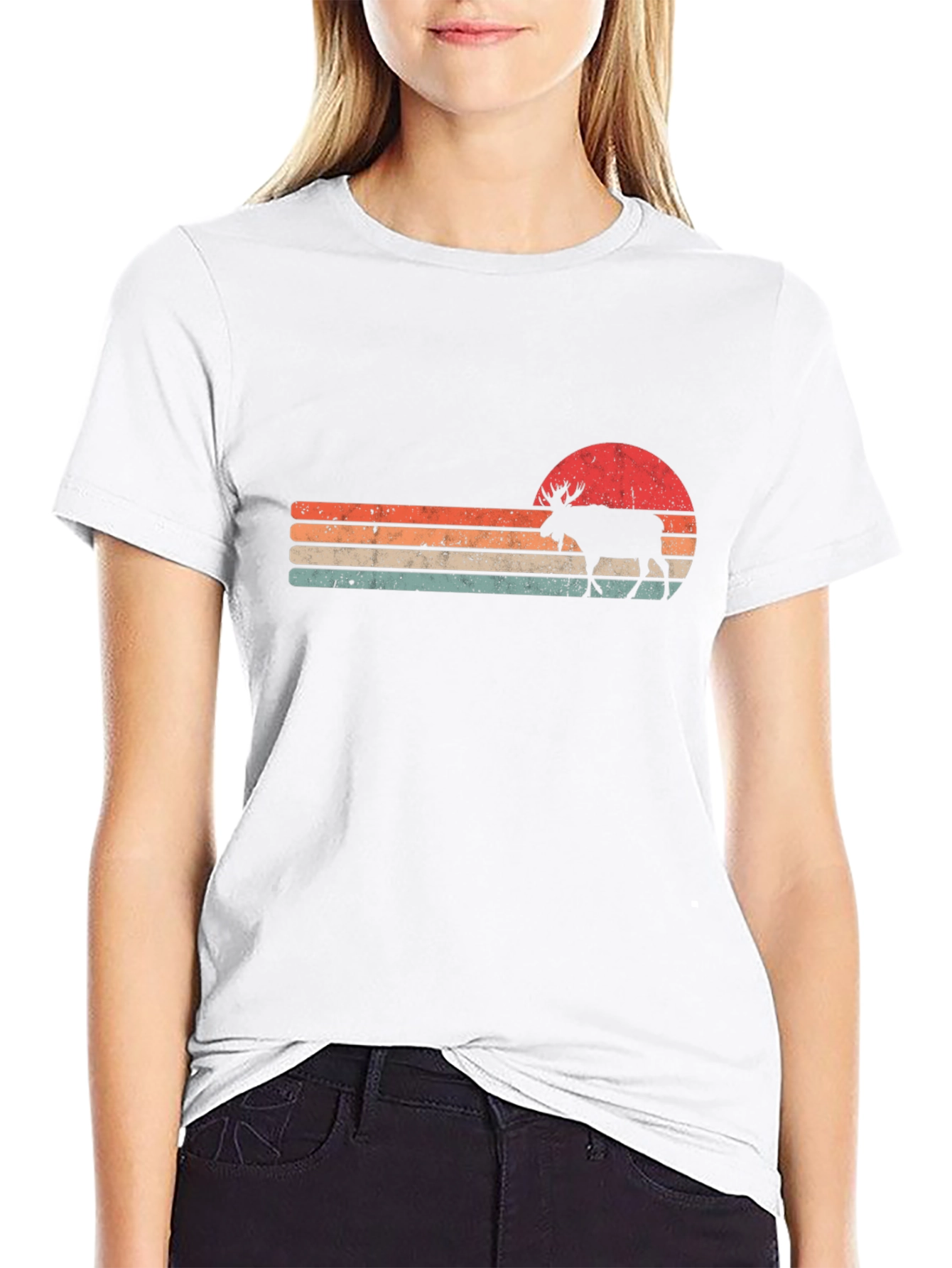 Retro Moose Sunset Graphic T-Shirt - Black